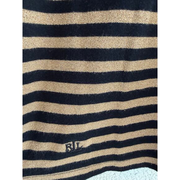 Lauren Ralph Lauren Black Gold Striped Top Size 1X Metallic Knit - Picture 5 of 6